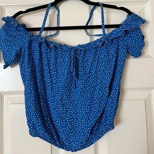 Bershka Blue and White Polka Dot Top